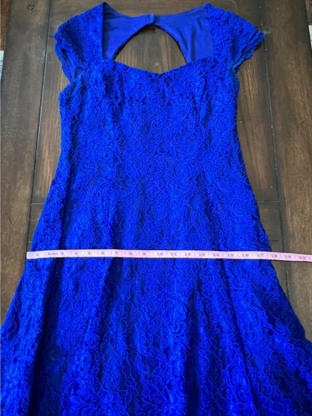 Lauren Ralph Lauren Evening Blue Lace Lined Cocktail Dress Date Open Back 8 - Picture 11 of 13